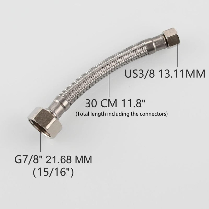 Biveah Toilet Connector Hose, Stainless Steel Braided Toilet Supply Line 3/8" Female Thread x 1/2" Female Straight Thread, 12 Inch, KGS003 - Image 3